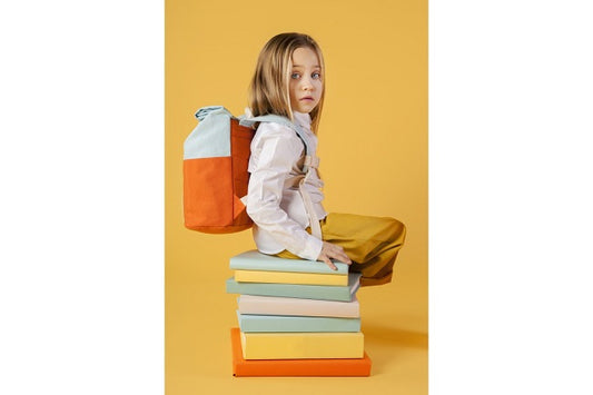 Blafre Roll-top rugzak 3-7 jaar oranje + lichtblauw