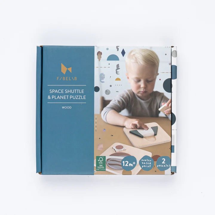 Fabelab Houten Puzzel Ruimteschip en Planeet (2 stuks) – Little Wannahaves