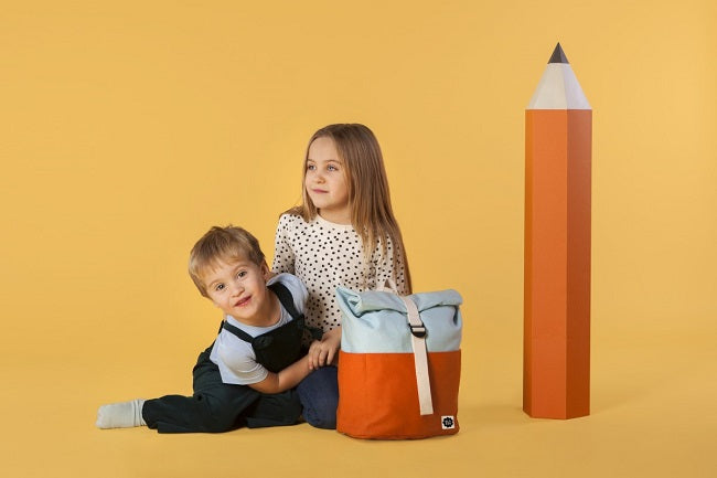 Blafre Roll-top rugzak 3-7 jaar oranje + lichtblauw