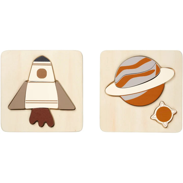 Fabelab Houten Puzzel Ruimteschip en Planeet (2 stuks)
